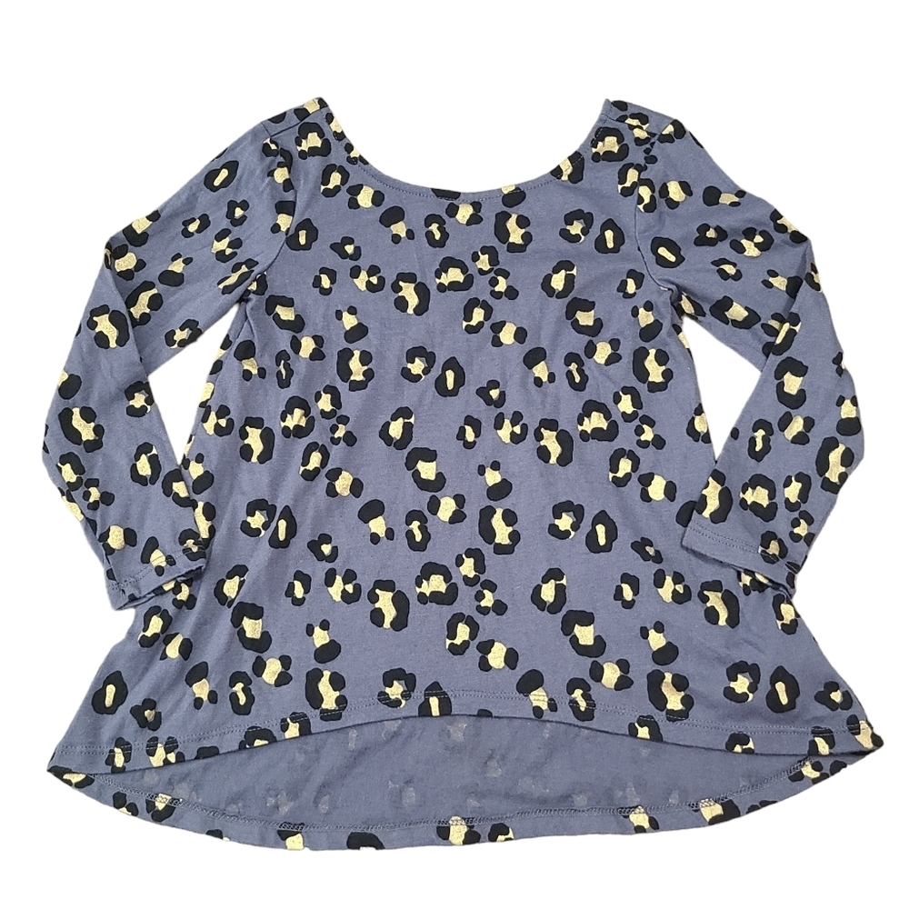 Old Navy Girls XS 5 Gray Gold Leopard Pattern Long Sleeve High Low Blouse